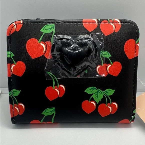 🍒 NWT Luv Betsey by Betsey Johnson Cherry Sweet Bifold Wallet - Black Heart HTF🍒 - Picture 9 of 16